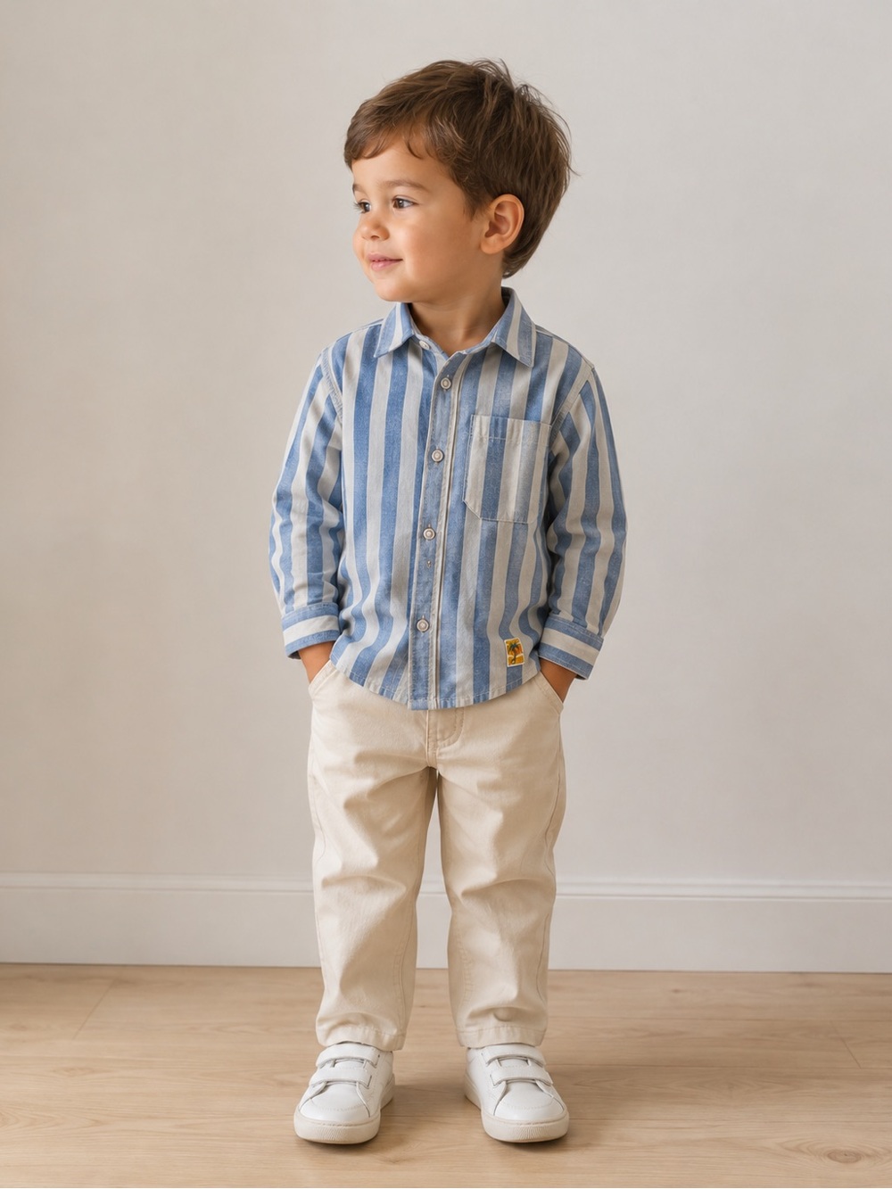 Zara Baby Boys Blue & White Striped Long Sleeve Button-Up Shirt 18–24M